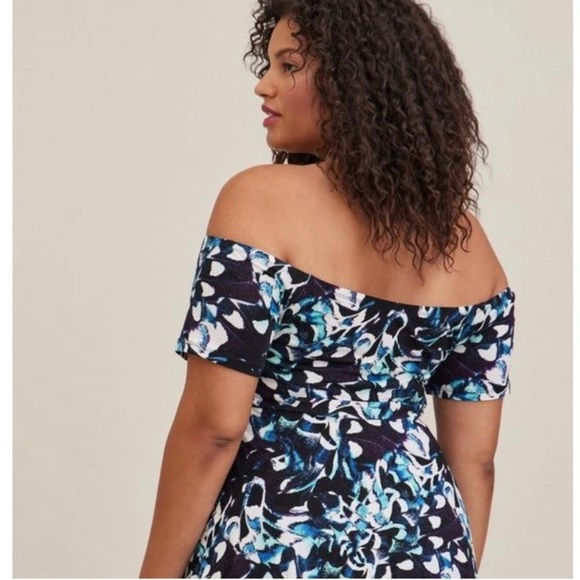 Torrid Super Soft Knit Floral Babydoll Top Plus Size 6X Blue Off Shoulder - Picture 3 of 13